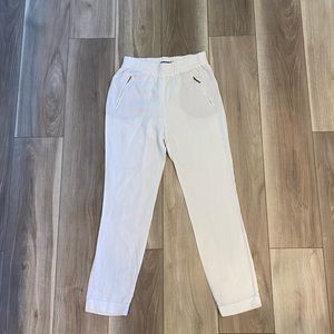 Zara White Elastic Waist Tapered Pants